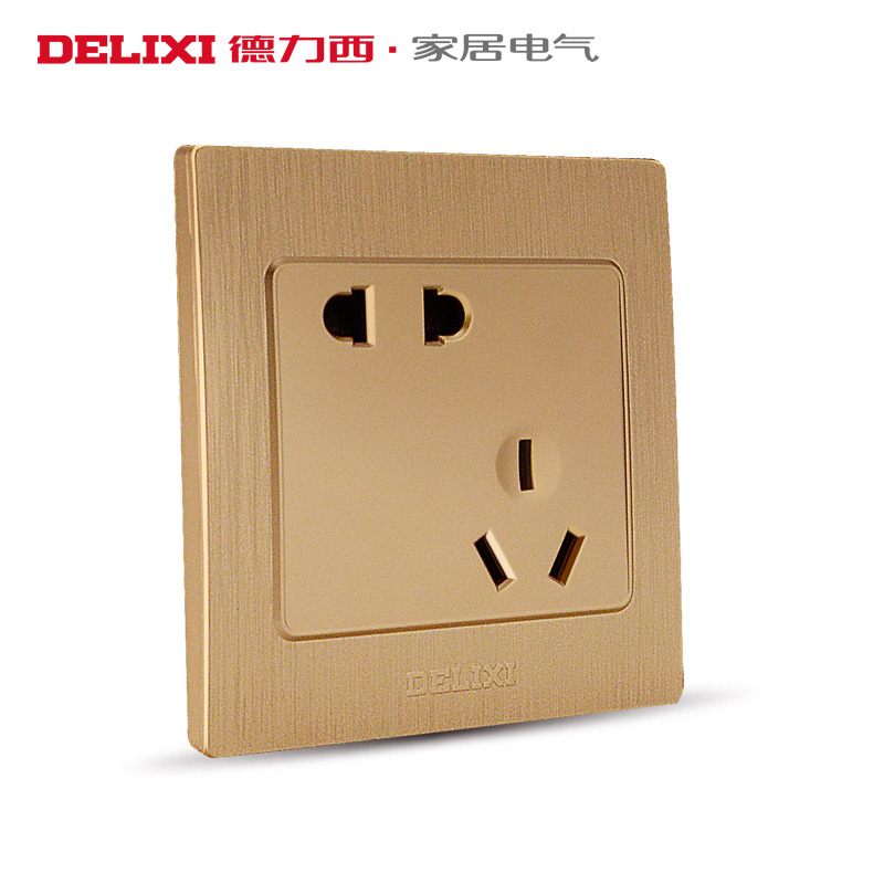 德力西开关插座香槟金拉丝面板 现代家居的错位斜孔设计之美